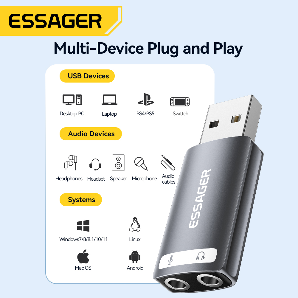 Essager USB carte son externe  - Usb Sound Card External avis et prix